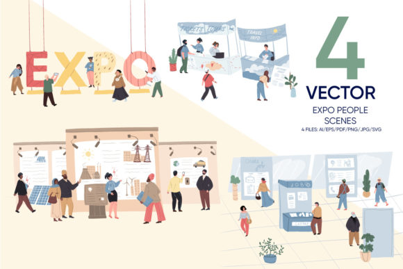 4 Vector Scenes Expo People Graphics Freebies