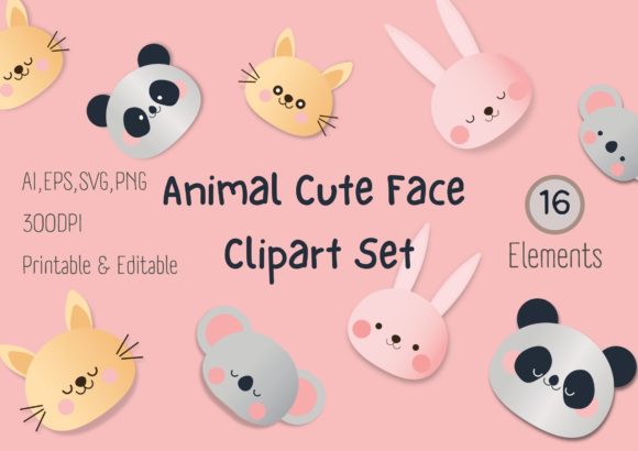 Animal Cute Face Clipart Set: Graphics and Illustrations for Creative Publishing