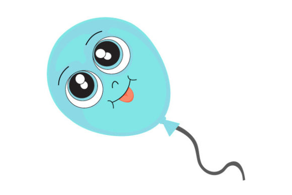 Blue Balloon with Playful Face Graphics