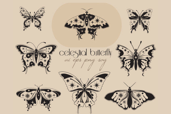 Celestial Clipart: Butterfly Moth Svg Graphics