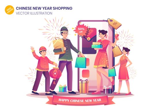 Chinese New Year Shopping Illustration Graphics