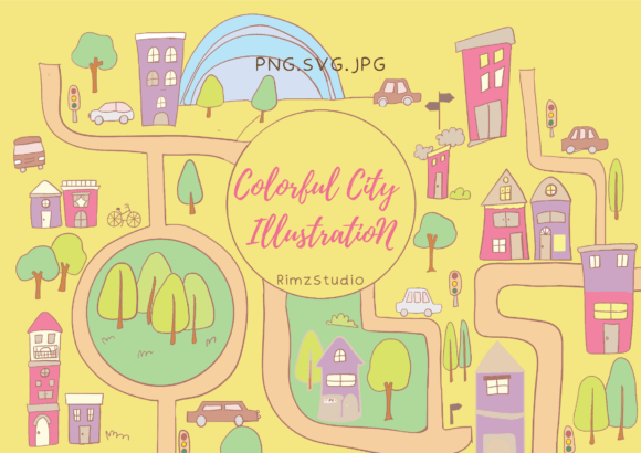 Colorful City Illustration PNG SVG
