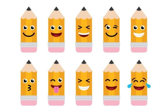 Cute Emoji Pencil Clipart: Graphics for Local Branding