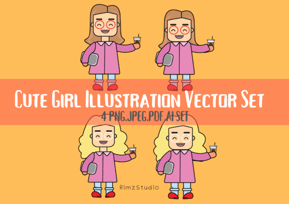Cute Girl Illustration Vector Set