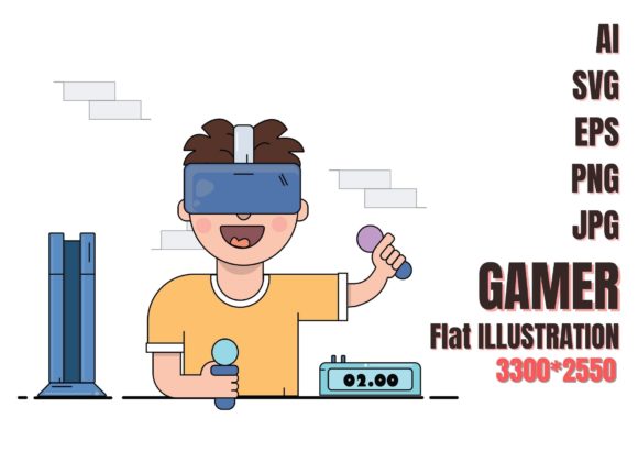 Gamer Cute Flat Illustration SVG EPS AI