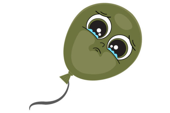 Green Balloon with Sad Face, Cartoon Graphics