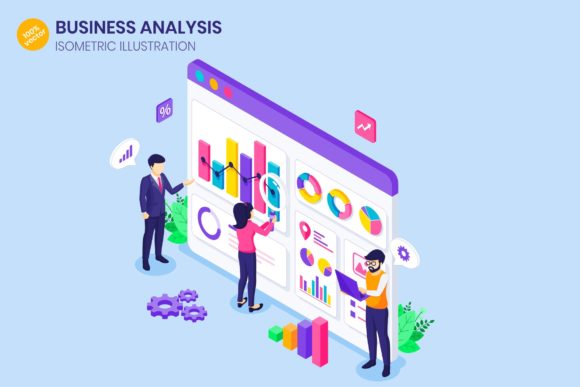 Isometric Business Data Analysis Graphics