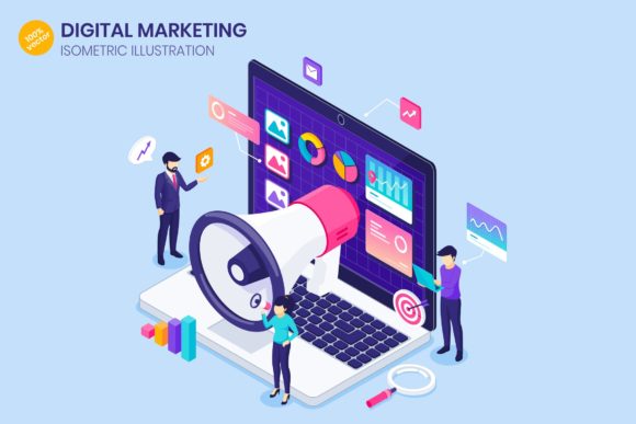 Isometric Digital Marketing Illustration Graphics