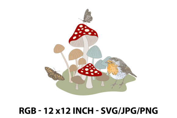 Mushroom, Bird and Butterflies