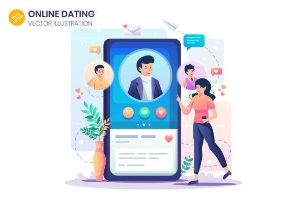 Online Dating Flat Vector Illustration
