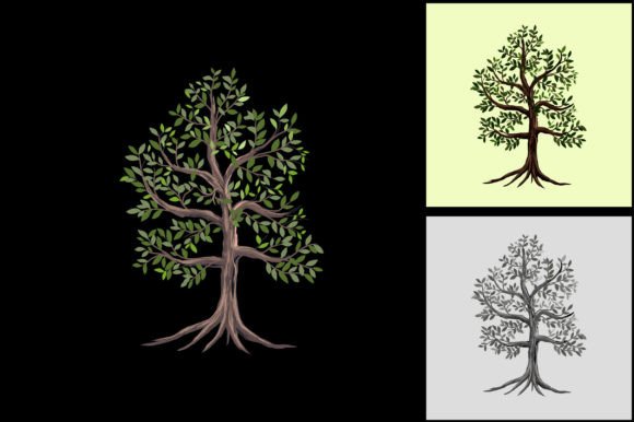 Tree and Roots Vector Hand Drawing